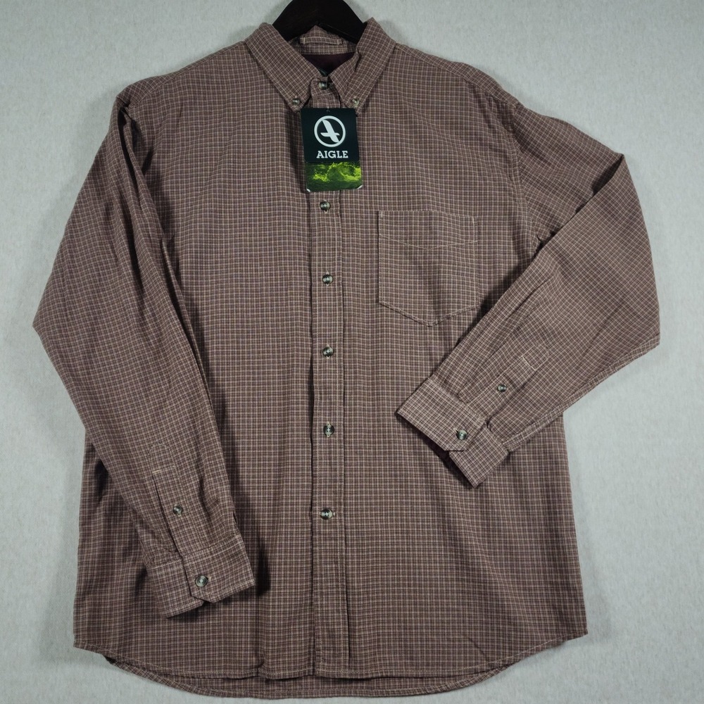 Aigle Cottonwood Mens Large Brown Crosshatch Button Shirt Cotton Gorpcore NWT